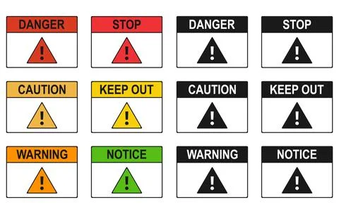 Warning sign vector set with danger caution notice stop and keep out Illustrazione stock