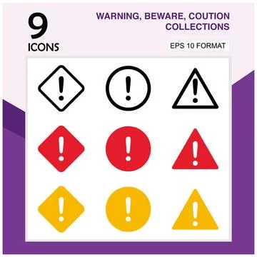 Warning sign vector set in flat style. Exclamation mark and warning sign Stock Illustration