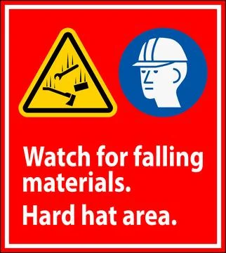 Warning Sign, Watch For Falling Materials, Hard Hat Area 스톡 일러스트