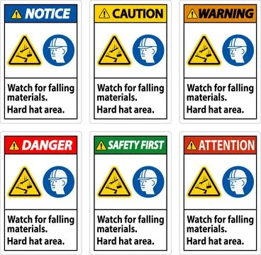 Warning Sign, Watch For Falling Materials, Hard Hat Area Stock Illustration