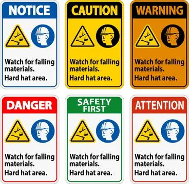 Warning Sign, Watch For Falling Materials, Hard Hat Area Stock Illustration