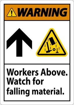 Warning Sign, Workers Above Falling Material Stock Illustration