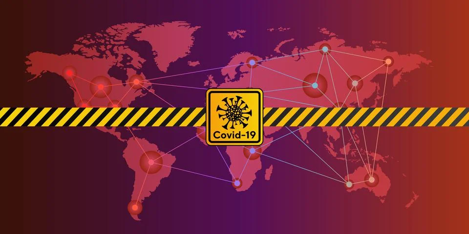 Warning sign on world map Stock Illustration