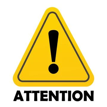 Warning sign in yellow triangle, attention, danger icon. text Attention Stock Illustration