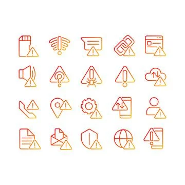 Warning signals pixel perfect gradient linear vector icons set Stock Illustration
