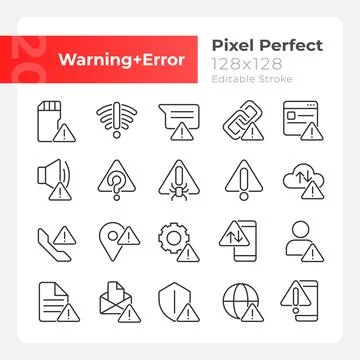 Warning signals pixel perfect linear icons set 스톡 일러스트