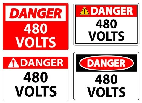 Warning Signs for Electrical Hazard of 480 Volts in Various Designs Stock Illustration