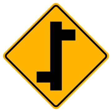 Warning signs Offset road junction, left and right on white background Stock Illustration