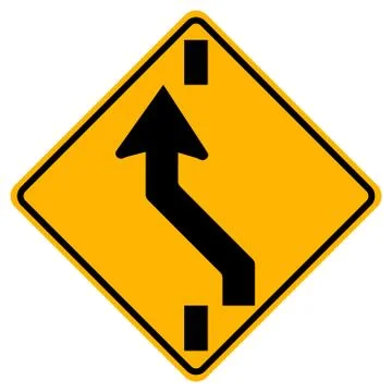 Warning signs Shift to left carriageway on white background Stock Illustration