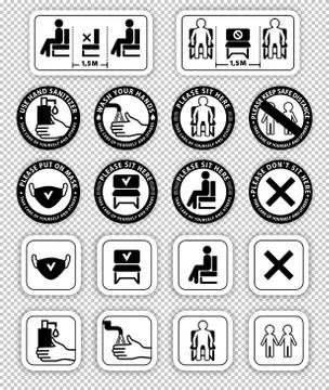 Warning signs on transparent background.. Keep distance between people. Do not Stock Illustration