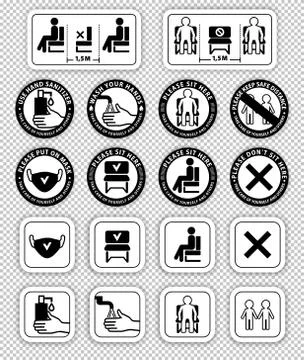 Warning signs on transparent background.. Keep distance between people. Do not Stock Illustration