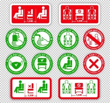 Warning signs on transparent background.. Keep distance between people. Do not Stock Illustration