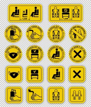 Warning signs on transparent background.. Keep distance between people. Do not Stock Illustration