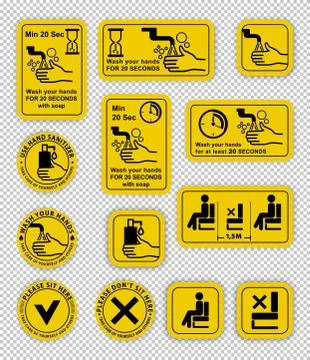 Warning signs on transparent background.. Keep distance between people. Do not Stock Illustration