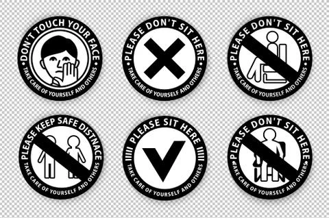 Warning signs on transparent background.. Keep distance between people. Do not Stock Illustration