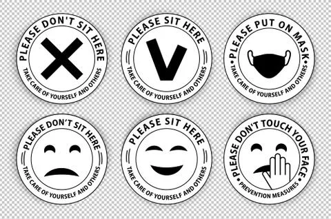 Warning signs on transparent background.. Keep distance between people. Do not Stock Illustration