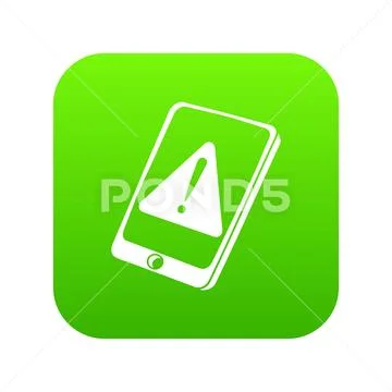 Warning smartphone icon green vector Stock Illustration