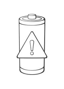 Warning status of electrical device accumulator. Outline icon. Vector Illustrazione stock
