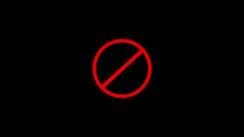 Warning, stop or no entry forbidden red circle on background. Animation of .. Stock Footage 303032394