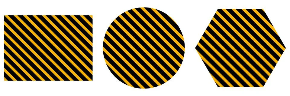 Warning striped rectangular, circle and polygon background. Black and yellow str Stock Illustration