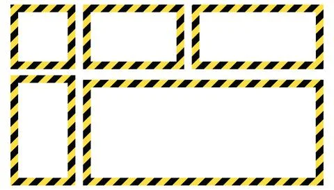 Warning striped square frames, warning to be careful, potential danger, yel.. Illustrazione stock