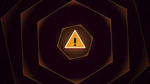 Warning Symbol with Exclamation Mark Glowing in a Futuristic Hexagonal Tunn.. Видео 347347368