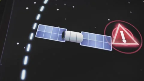 Warning symbol identifies satellite collision risk Stock Footage 342495760