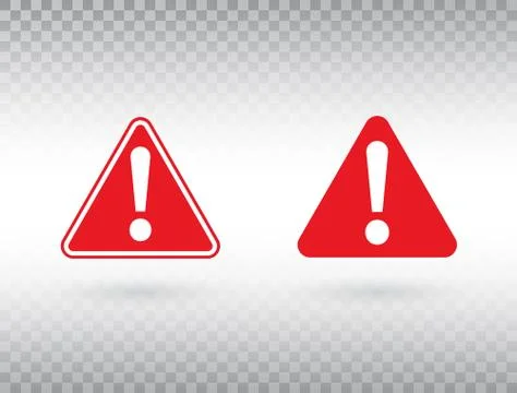 Warning symbol set. Exclamation mark in red triangles. Attention button isola Stock Illustration