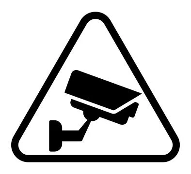 Warning symbol of a surveillance camera in a triangular caution sign Illustrazione stock