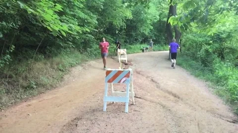 Warning Tape on Bicycle path Stock Footage 50227614