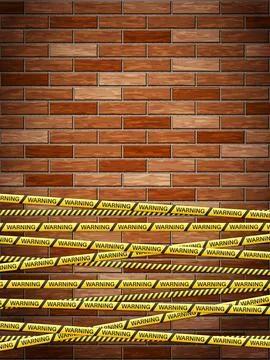 Warning tape on bricks background Stock Illustration