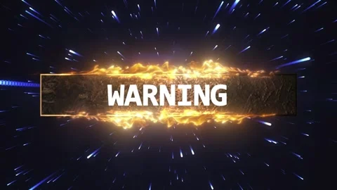 Warning text animation with burning fire flames effect on dark background with Video stock 347345554