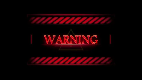 Warning text overlay with red hazard stripes with video displays animated text Stock Footage 345567838