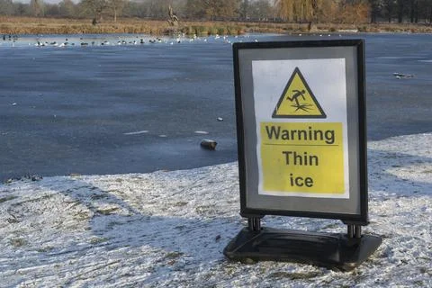 Warning thin ice Stock Photos