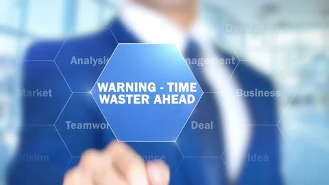 Warning - Time waster Ahead, Man Working on Holographic Interface, Visual Screen Stock Footage 77017609