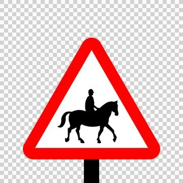 Warning Triangle accompanied horses or ponies Stock Illustration