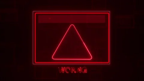 Warning triangle animation with red neon system error browser. Warning tria.. Stock Footage 341127752