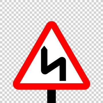 Warning triangle double bend first to left Stock Illustration