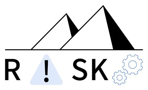 Warning triangle with exclamation mark between letters R and SK, black and wh Stock Illustration