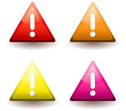 Warning triangle Four warning triangles with drop shadow and exclamation m... Stock Photos