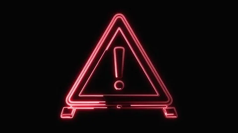 Warning Triangle with glowing red neon light path effect on black background Stock Footage 336321398