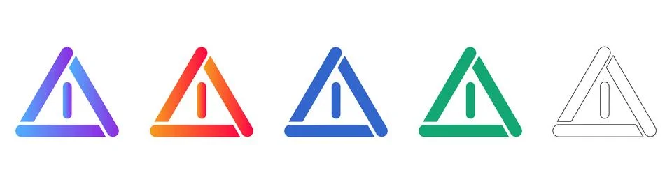 Warning Triangle Icon Set in Gradient Styles Stock-Illustration
