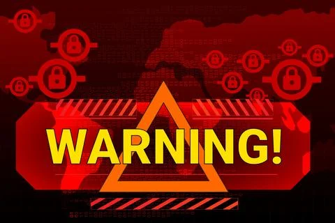 Warning triangle with locks over global map signals cyber attack, security Illustrazione stock