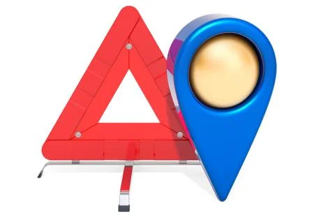 Warning triangle with map pointer. 3D rendering 스톡 일러스트