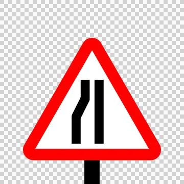 Warning triangle Road narrows on left Stock Illustration