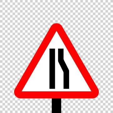 Warning triangle Road narrows on right Stock Illustration