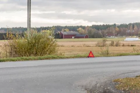 Warning Triangle on Road Stock Photos