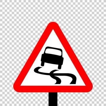 Warning triangle Slippery road traffic sign Stock Illustration