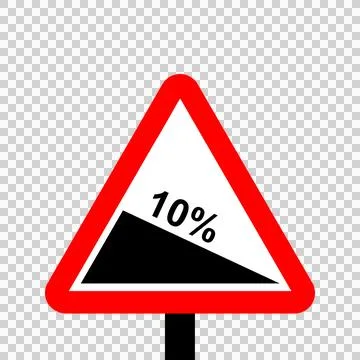 Warning triangle Steep hill downwards Stock Illustration