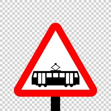 Warning triangle Trams crossing ahead sign Stock Illustration